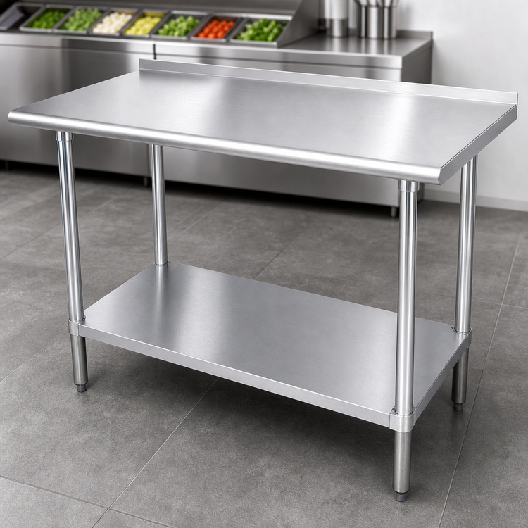 Product image #3 for Advance Tabco Special Value 84-Inch x 30-Inch Stainless Steel Work Table with 1-1/2-Inch Rear Backsplash and Undershelf