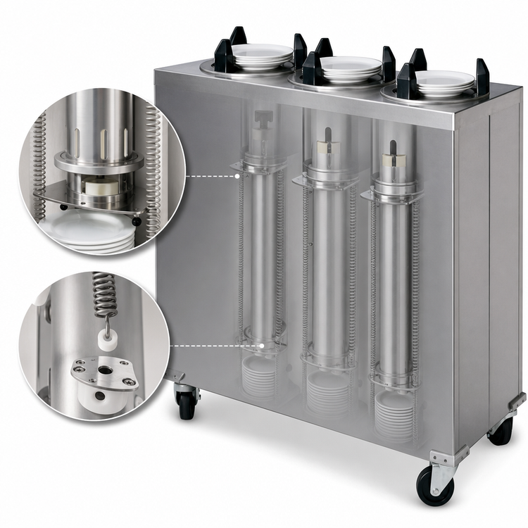 Product image #3 for Dinex DXPIDPH3E0912 Three-Silo Heated Mobile Plate Dispenser for 9-1/8 Inch Plates