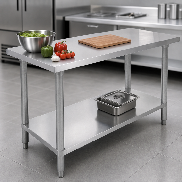 Product image #3 for Standard Series 48-Inch x 24-Inch Flat Top 18-Gauge 430 Stainless Steel Work Table with Galvanized Undershelf
