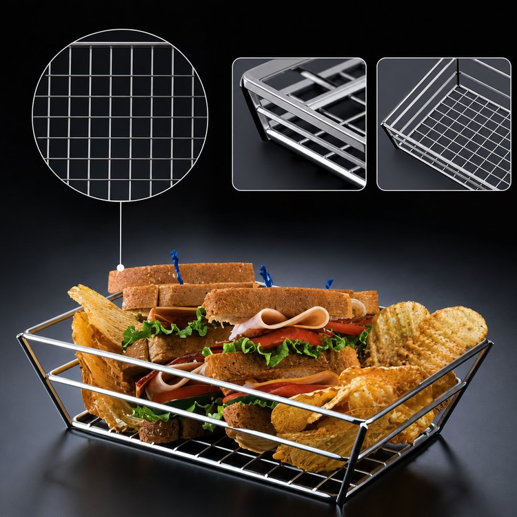 Product image #3 for American Metalcraft Chrome-Plated Rectangular Wire Grid Basket, 9 x 6 x 2.5 Inches