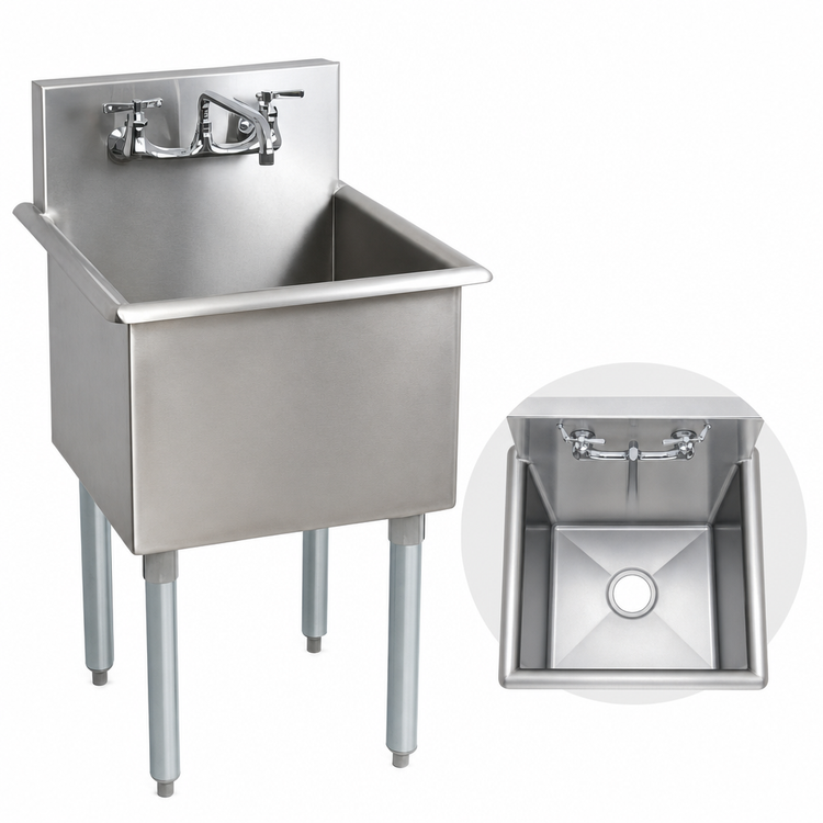 Product image #3 for BK Resources Budget 1-Compartment Stainless Steel Sink with Legs and 8-Inch Backsplash