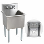 Thumbnail image #3 for BK Resources BK8BS-1-1821-14 1-Compartment Stainless Steel Sink, 18" x 21" x 14" Bowl, 8" Backsplash, Legs, No Drainboards