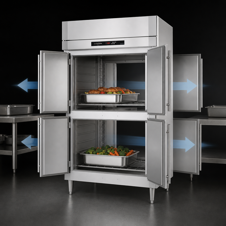 Product image #3 for Victory UltraSpec Pass-Thru Heated Holding Cabinet, Two-Section, Half-Height Solid Hinged Doors