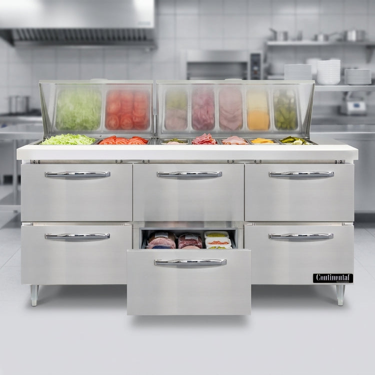 Product image #2 for Continental Refrigerator D72N27M-D Designer Line 72" Mighty Top Refrigerated Sandwich Prep Table with Drawers