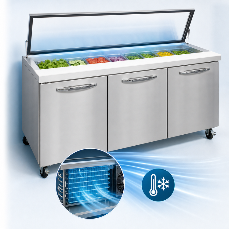 Product image #3 for Continental Refrigerator SW72N30M-HGL Mighty Top 72" Three-Section Sandwich Unit with Hinged Glass Lid
