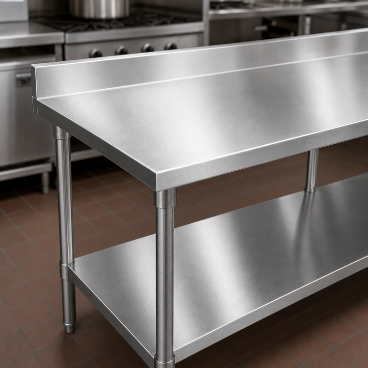 Product image #3 for John Boos Stallion 108-Inch x 24-Inch Stainless Steel Work Table with 5-Inch Backsplash and Adjustable Undershelf