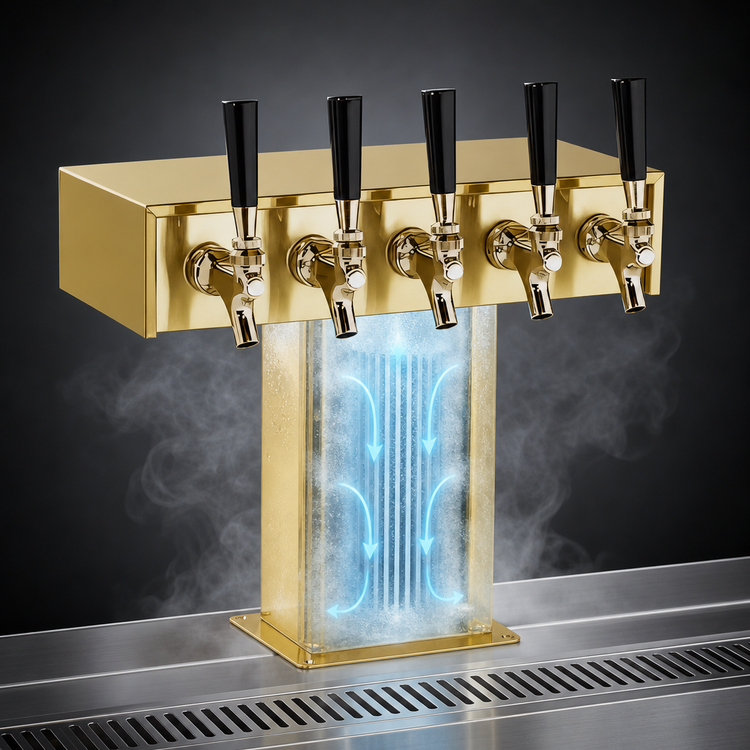 Product image #3 for Perlick Standard-Height Air-Cooled Tee Beer Dispensing Tower, 5 Faucet, Tarnish-Free Brass