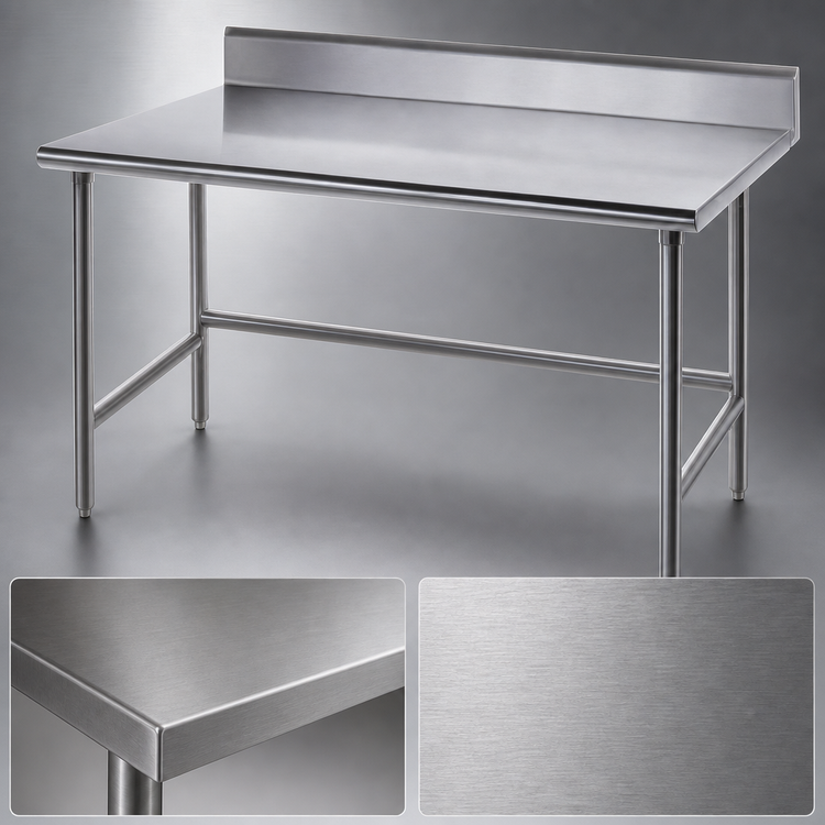Product image #3 for Advance Tabco 108-Inch x 36-Inch 14-Gauge 304 Stainless Steel Work Table with 5-Inch Backsplash