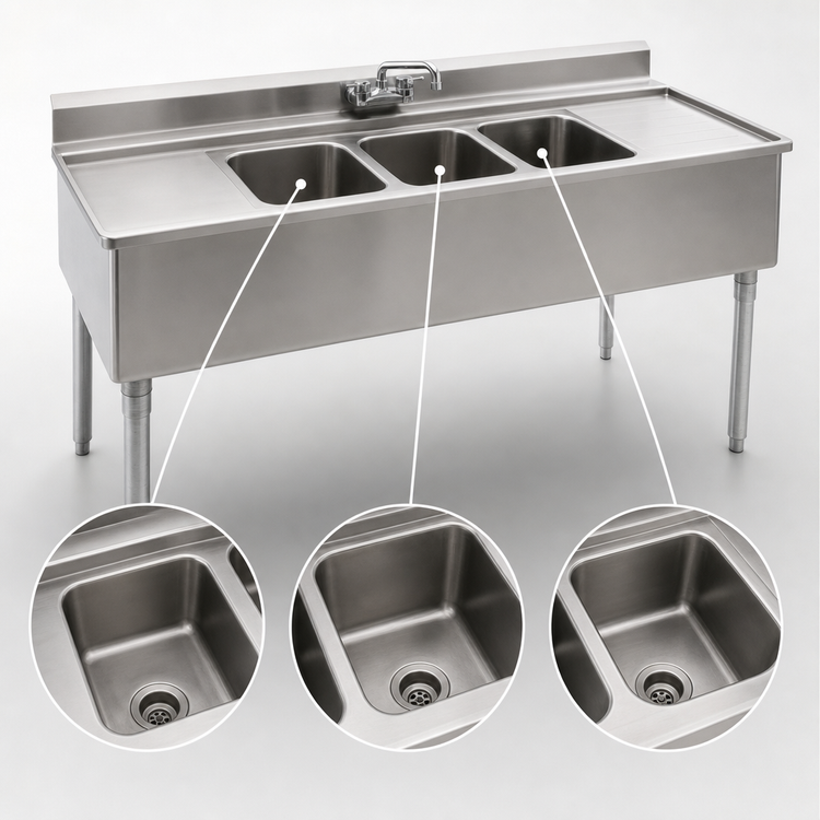 Product image #3 for Eagle Group 2200 Series 48-Inch Three-Compartment Underbar Sink with Right Drainboard
