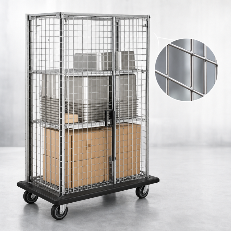 Product image #3 for QuadTruss Stainless Steel Open Wire Security Cage with Dolly Truck, 34-7/8 x 29-3/4 x 69 Inches