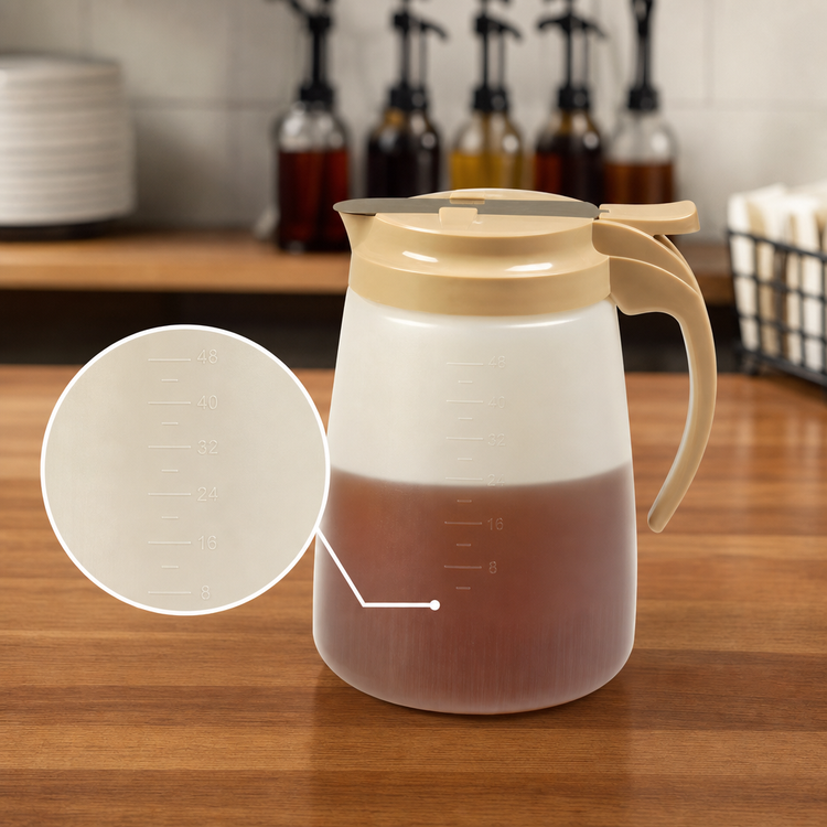 Product image #3 for Vollrath Dripcut 48 oz Syrup Dispenser with White Polyethylene Jar and Brown Plastic Top