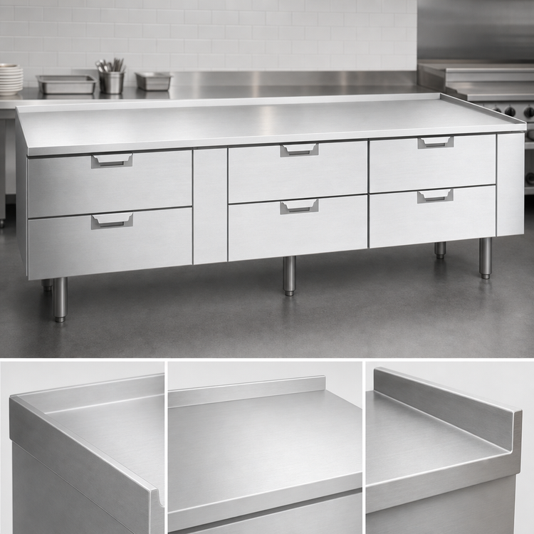 Product image #3 for La Rosa 3190-RR 90-Inch Three-Section Refrigerated Equipment Stand with 6 Drawers (Remote)