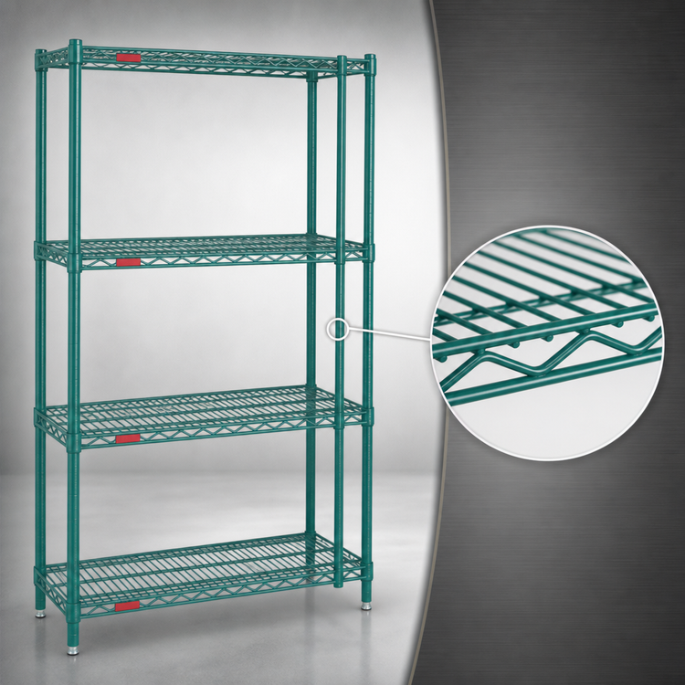 Product image #3 for Eagle Group Valu-Gard 4-Tier Stationary Starter Wire Shelving Unit, 36-Inch W x 21-Inch D x 74-Inch H, Green Epoxy