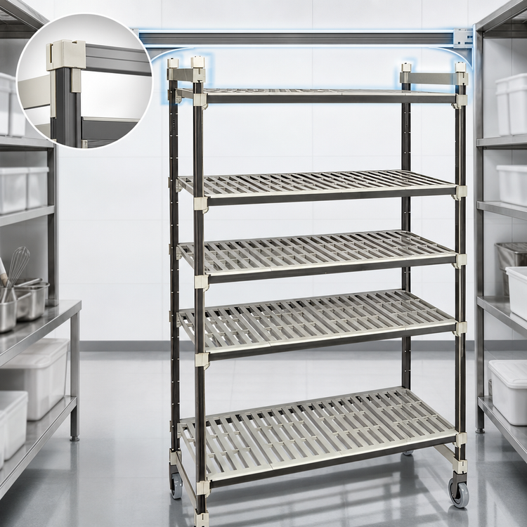 Product image #3 for Cambro Camshelving Elements XTRA High Density Top Rail 5-Tier Mobile Starter Unit, 18 x 60 x 80 Inches, Overhead Track Shelving