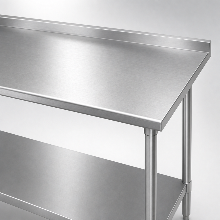 Product image #3 for Duke 72-Inch x 24-Inch 16-Gauge 300-Series Stainless Steel Work Table with 1-1/8-Inch Straight Riser