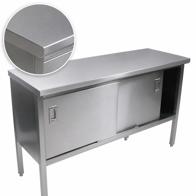 Product image #3 for John Boos Enclosed Stainless Steel Work Table with Cabinet Base and Sliding Doors, 144 x 24 Inches, 14-Gauge 300 Series Top