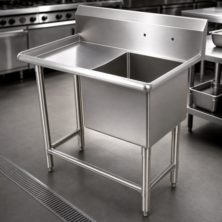 Product image #3 for John Boos Pro-Bowl Floor Model 1-Compartment Stainless Steel Sink with Left Drainboard, 30" x 24" Bowl, and 10" Backsplash