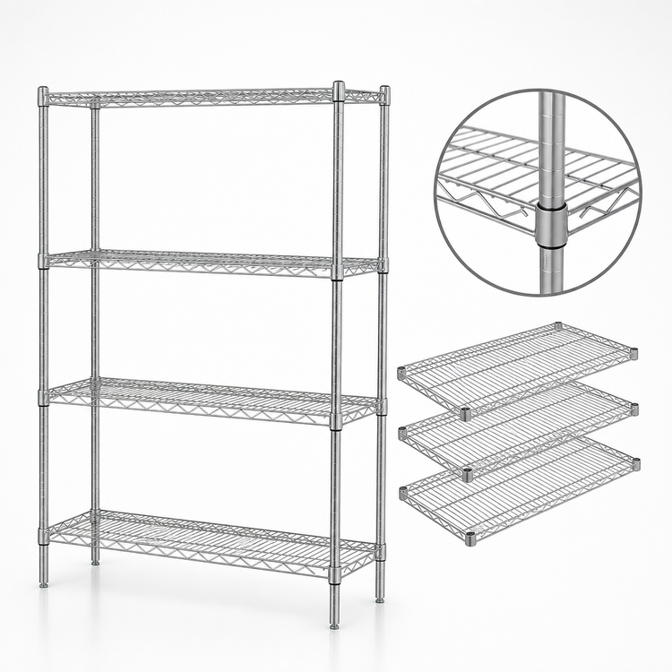 Product image #3 for Quantum Chrome Plated 4-Shelf Wire Shelving Starter Kit, 54"W x 24"D x 63"H