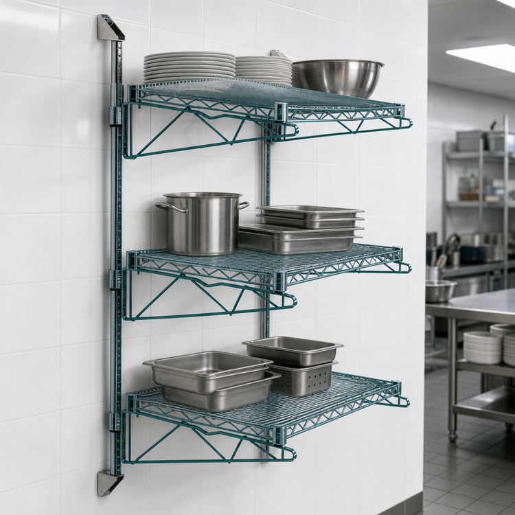 Product image #3 for Quantum Wall-Mount Cantilever Shelving Starter Unit with 3 Wire Shelves and 54-Inch Posts