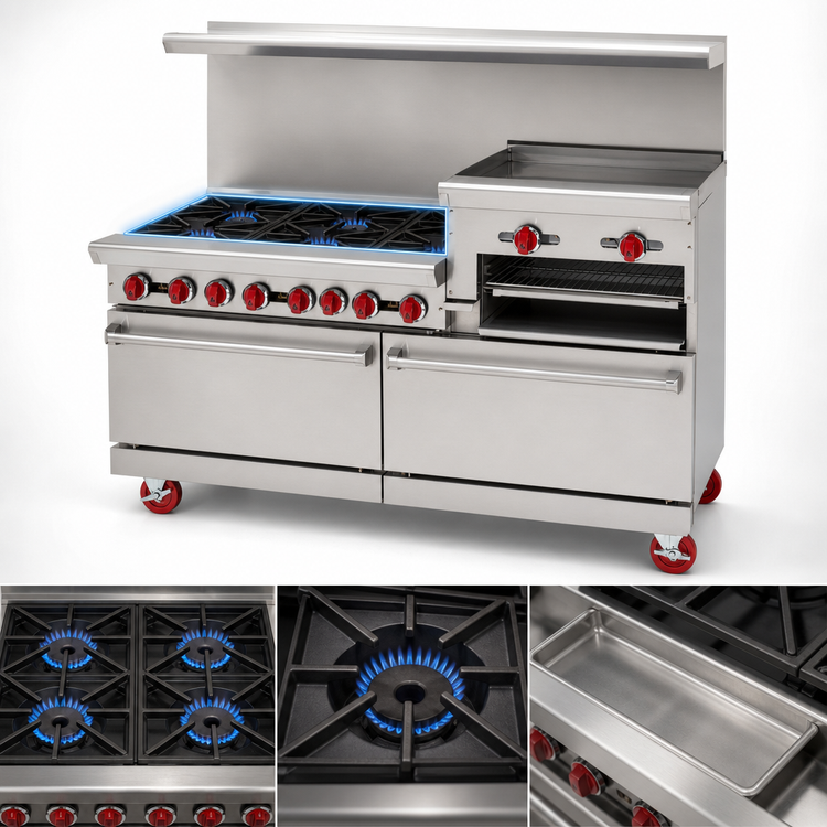 Product image #4 for American Range 60-Inch Gas Restaurant Range with 4 Open Burners, 36-Inch Raised Griddle/Broiler, and 2 Standard Ovens
