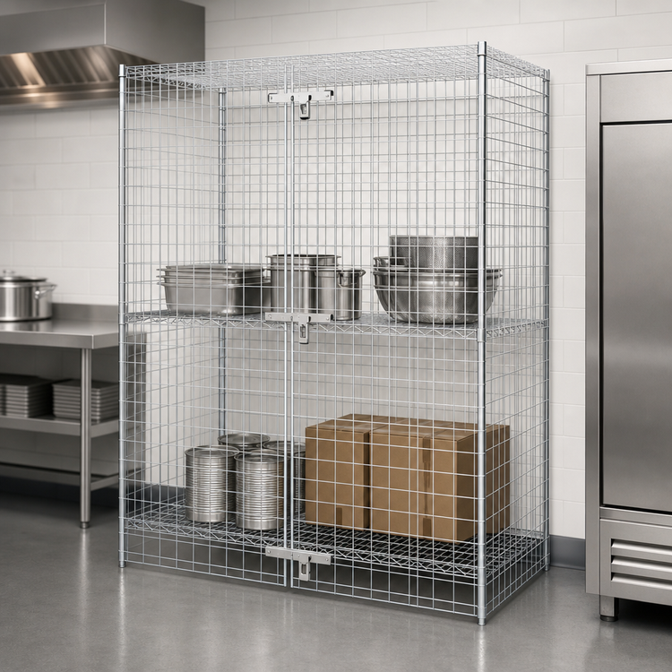 Product image #3 for 48 Inch W x 24 Inch D x 63 Inch H Wire Security Cage with 2 Shelves, Chrome Finish