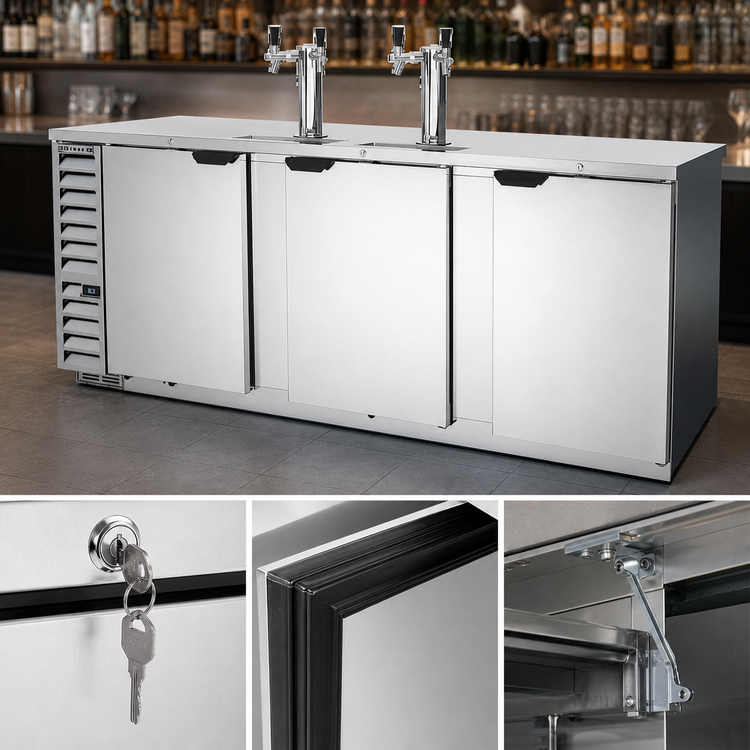Product image #3 for Beverage-Air DD94HC-S 94-Inch Direct Draw Draft Beer Cooler with 3 Solid Doors, 2 Dual-Faucet Towers, and 5 Half-Barrel Keg Capacity