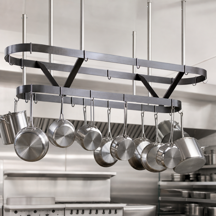 Product image #3 for Advance Tabco SC-132 Ceiling-Mounted Triple-Bar Stainless Steel Pot Rack, 132 Inches Wide