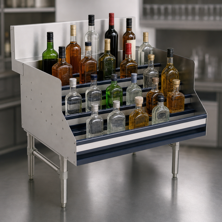 Product image #3 for Advance Tabco Prestige Freestanding 5-Step Stainless Steel Liquor Bottle Display Unit