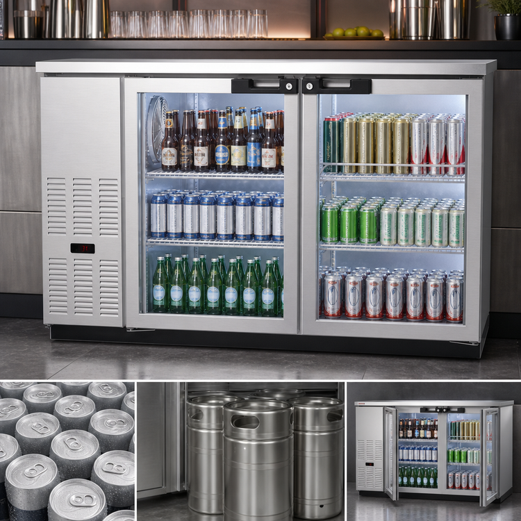 Product image #3 for Hoshizaki BB59-G-S Two-Section Glass Swing Door Back Bar Refrigerator, 59.5 Inch, Self-Contained Side-Mount, Stainless Steel Exterior
