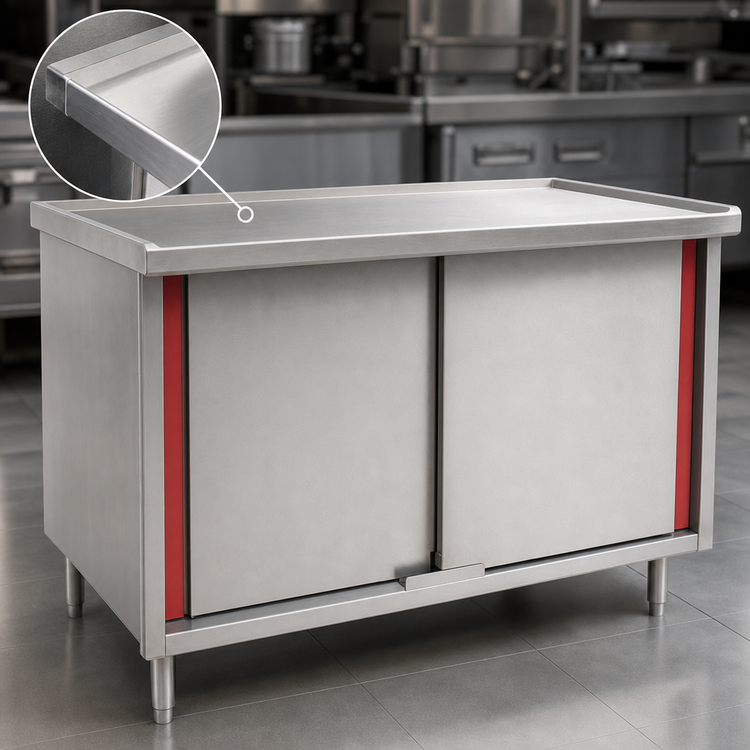Product image #3 for Eagle Group Spec-Master 72-Inch x 30-Inch Flat-Top Stainless Steel Marine-Edge Enclosed Work Table with Sliding Doors