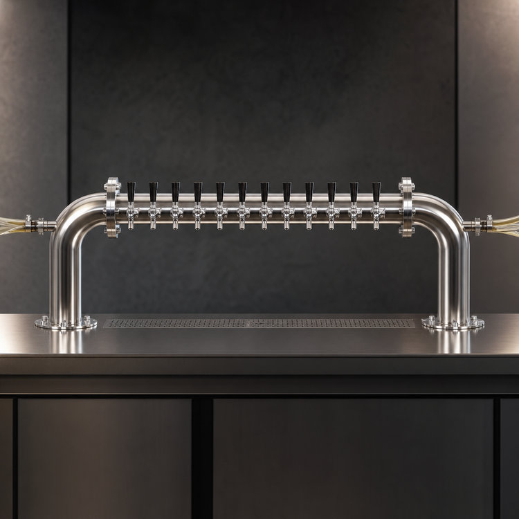 Product image #3 for Pass-Thru Glycol-Cooled Countertop Brew Pipe Draft Beer Tower with 16 Faucets, Stainless Steel