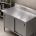 Thumbnail image #3 for John Boos Enclosed Base Work Table with Sliding Doors, 36 x 24 Inches, 16-Gauge 300 Series Stainless Steel Top, 5-Inch Backsplash