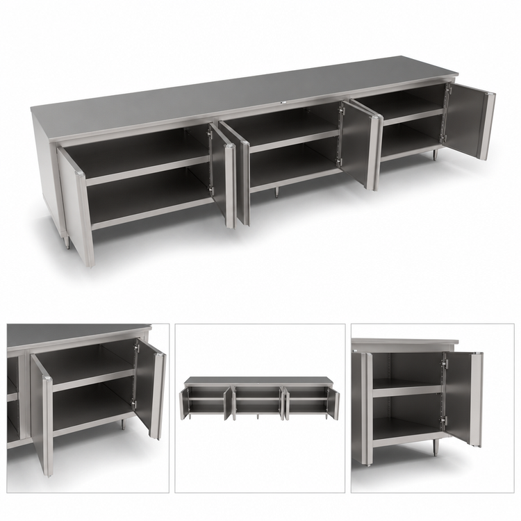 Product image #3 for John Boos Enclosed Stainless Steel Work Table with Cabinet Base, 132W x 30D, 14-Gauge Flat Top