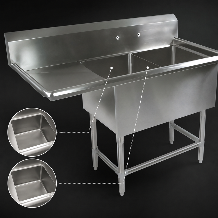 Product image #3 for John Boos Pro-Bowl 2-Compartment 16-Gauge Stainless Steel Sink with Left Drainboard, 70-3/16 Inch Wide