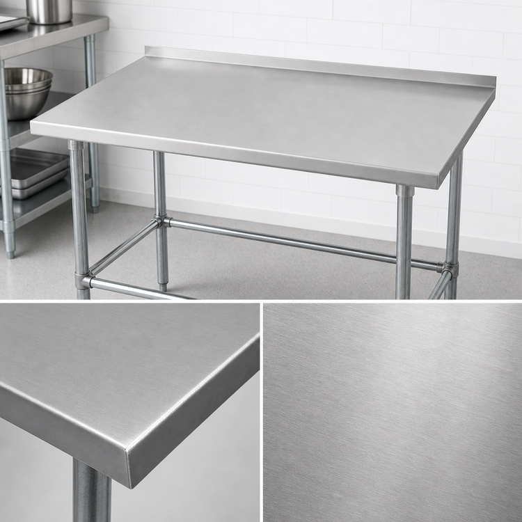 Product image #3 for John Boos Stallion 48" x 24" 16-Gauge Stainless Steel Top Work Table with 1-1/2" Rear Backsplash and Galvanized Base