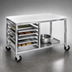 Thumbnail image #3 for 48 x 24 Inch Double-Section End-Load Aluminum Bun Pan Rack Work Table with Poly Top, Open Shelf and Angle Slides