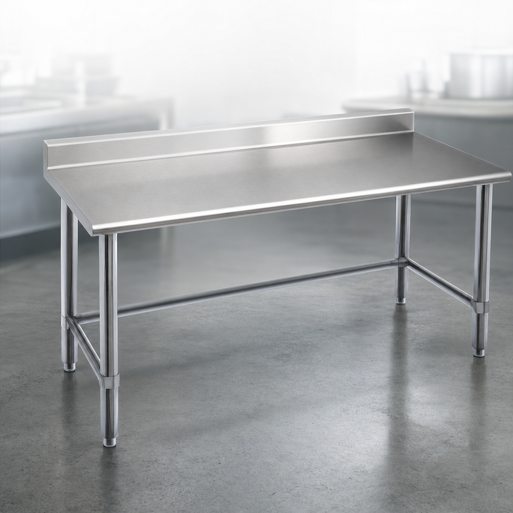 Product image #3 for Eagle Group Deluxe Series Stainless Steel Work Table with Rolled Front Edge and 4-1/2 Inch Backsplash, 144 x 36 Inches