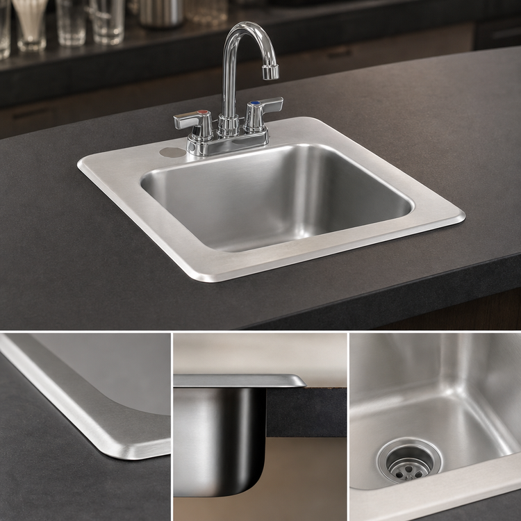 Product image #3 for Vollrath K1554-C Drop-In Underbar Sink with Gooseneck Faucet and Strainer, 11 x 10 Bowl