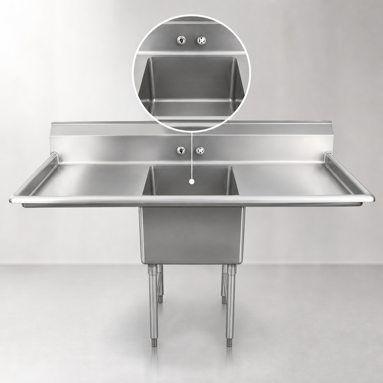 Product image #3 for Advance Tabco Special Value Series 1-Compartment Fabricated Sink with Left and Right Drainboards, 66-Inch, 304 Stainless Steel