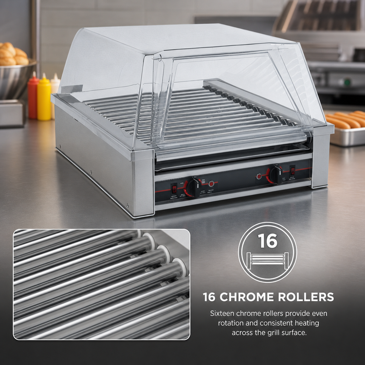 Product image #3 for Nemco Roll-A-Grill Narrow 16-Roller Hot Dog Grill, 45 Hot Dog Capacity, 230V