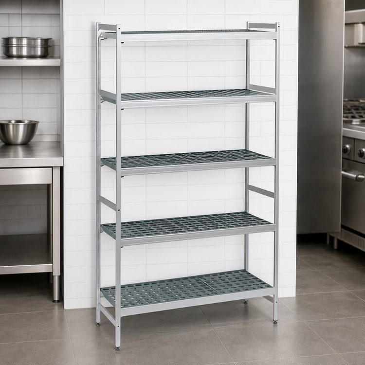 Product image #3 for Fermostock 5-Tier Stationary Starter Shelving Unit, 83" H x 26" W x 14" D, Perforated Aluminum with Polymer Inserts