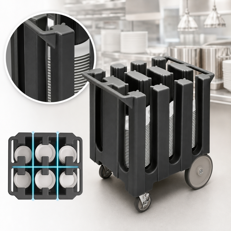 Product image #4 for Cambro DC575110 Black 6-Column Poker Chip Dish Caddy Cart with Vinyl Cover for 5-3/4-Inch Plates
