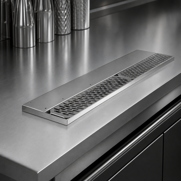 Product image #3 for Glastender 30-Inch Stainless Steel Underbar Drink Rail with Left Drain