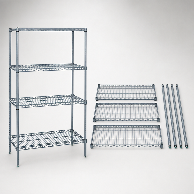 Product image #3 for Quantum 48 x 30 x 54 Inch 4-Shelf Wire Shelving Starter Kit, Gray Epoxy Antimicrobial Finish