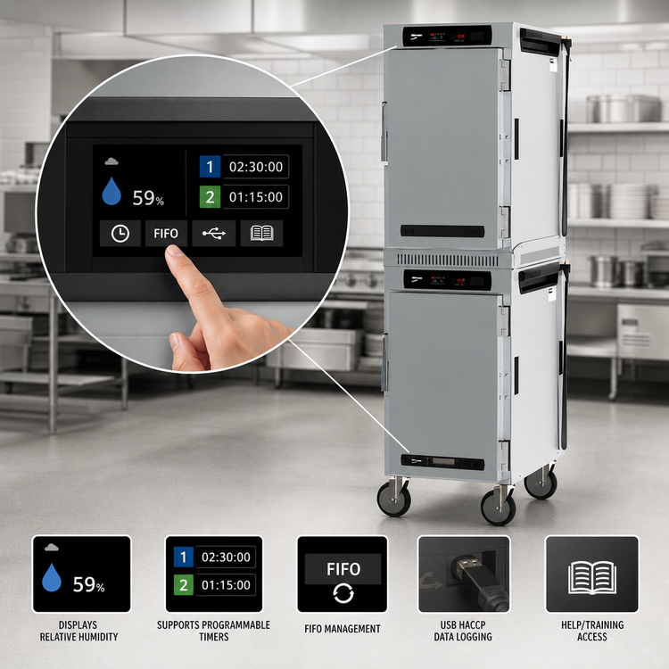 Product image #4 for Metro HotBlox Narrow Dual-Cavity Pass-Thru Insulated Holding Cabinet, 16 Pan, Digital Touchscreen, Solid Front/Clear Rear Doors
