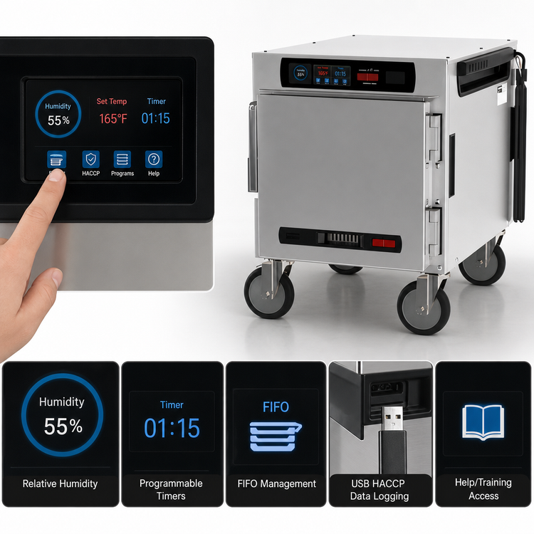 Product image #4 for Metro HotBlox Narrow 4-Pan Pass-Thru Undercounter Heated Holding Cabinet with Digital Touchscreen and Solid Doors