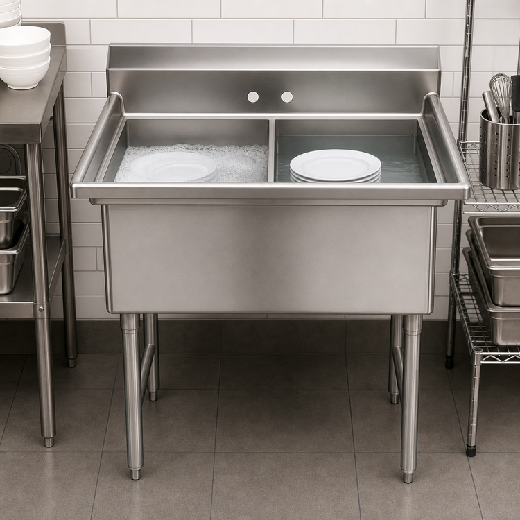 Product image #3 for Advance Tabco 2-Compartment Fabricated Sink with 15 x 24 x 14-Inch Bowls, No Drainboards