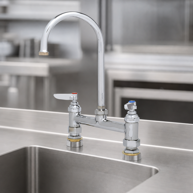 Product image #3 for T&S Brass B-0321-CC-CR Deck Mount Manual Faucet with 8" Centers, Swivel Gooseneck Spout, Lever Handles, Low Lead