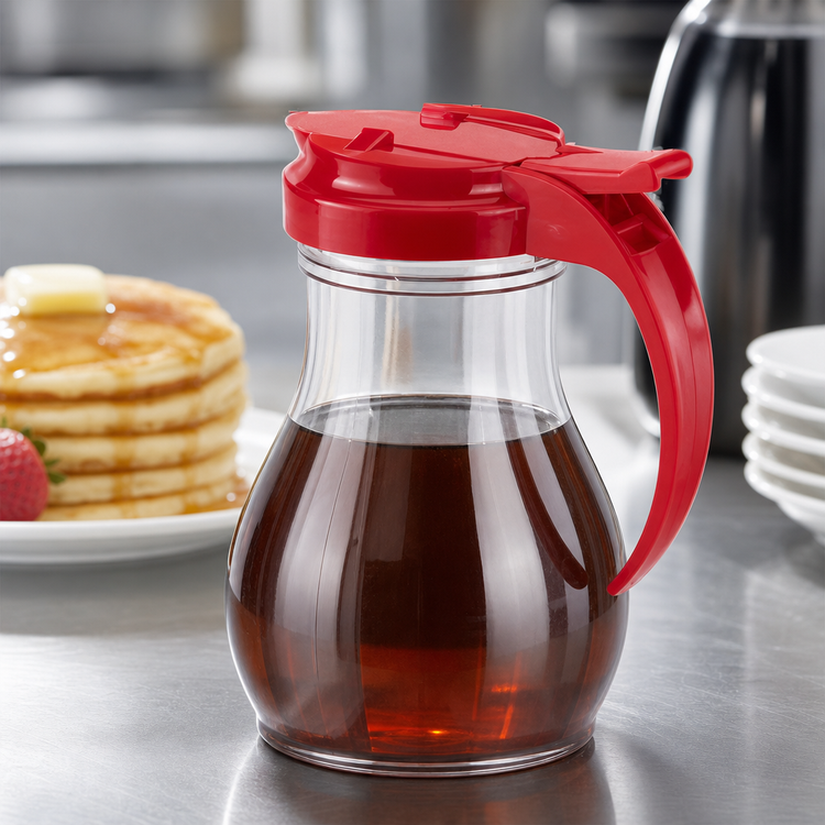 Product image #3 for Dripcut 16 oz Tabletop Syrup Server with Clear Polycarbonate Jar and Red Plastic Top