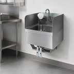 Thumbnail image #3 for Klinger's Trading SPKNEE-SPKVHS-1000 Wall-Mounted Stainless Steel Hand Wash Sink with Knee Pedal Valves, Faucet, Soap Dispenser & Side Splashes
